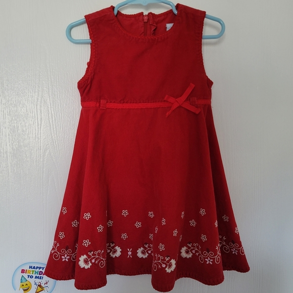 GAP Toddler girls 2T Red Floral Embroidered Corduroy Jumper Dress A-line - Picture 3 of 10